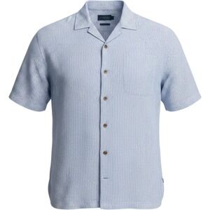 Mens Biltmore Coastal Striped Linen Blend Shirt XL Blue Short Sleeve Button Down